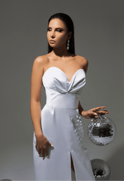White Satin Strapless Dress - Amelie Baku Couture