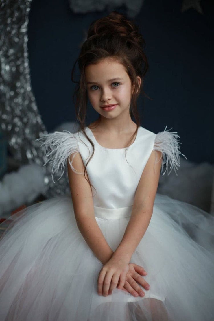 White Angel Tulle Dress for Girls - Amelie Baku Couture