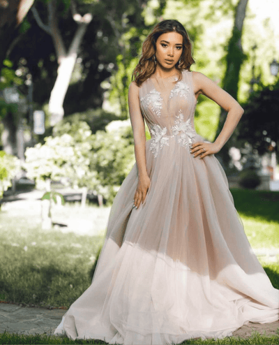Cappuchino Gown with 3D Flowers - Amelie Baku Couture