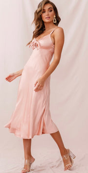 Satin Midi Dress in Blush - Amelie Baku Couture
