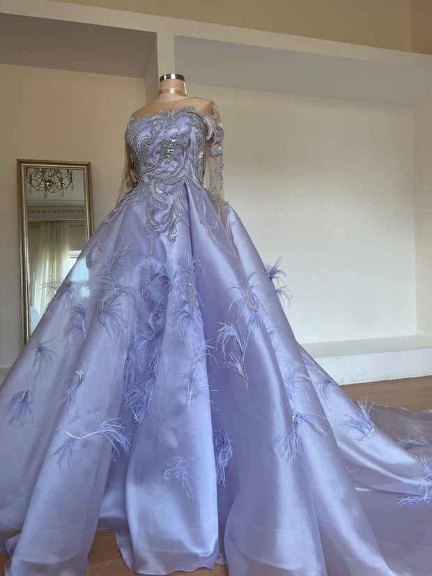 Lilac Handmade Feather Gown.