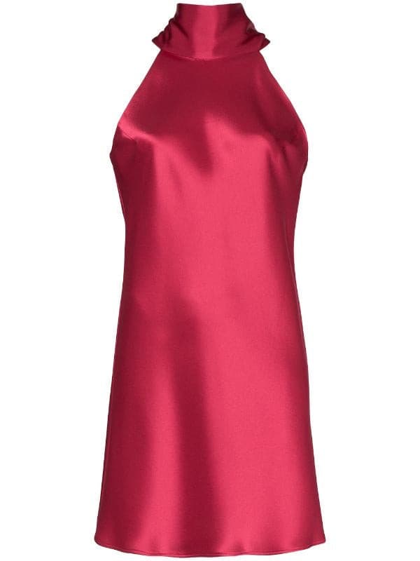 Raspberry Tie-neck satin mini dress - Amelie Baku Couture