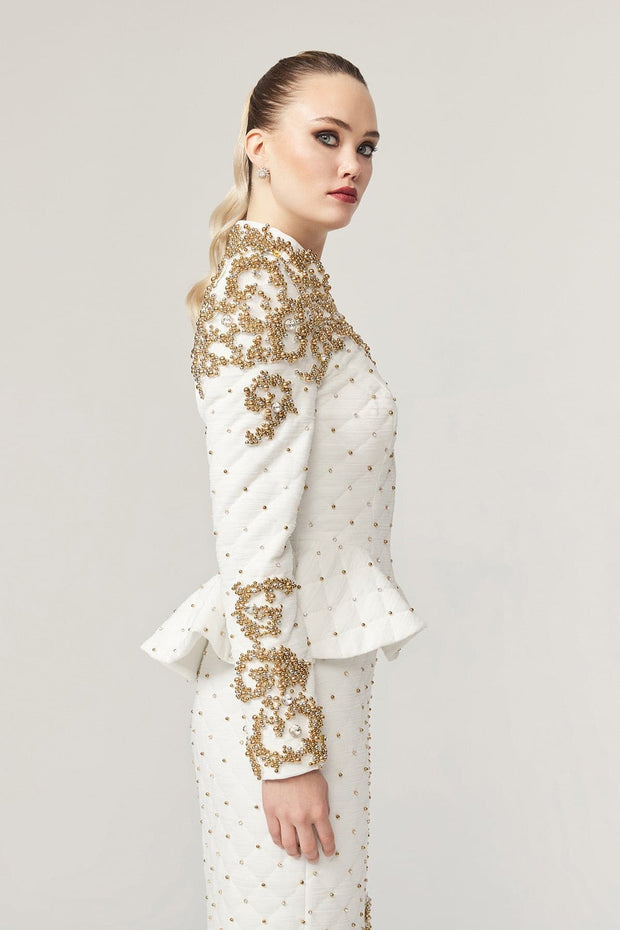 Chole White Suit with Gold Beaded - Amelie Baku Couture