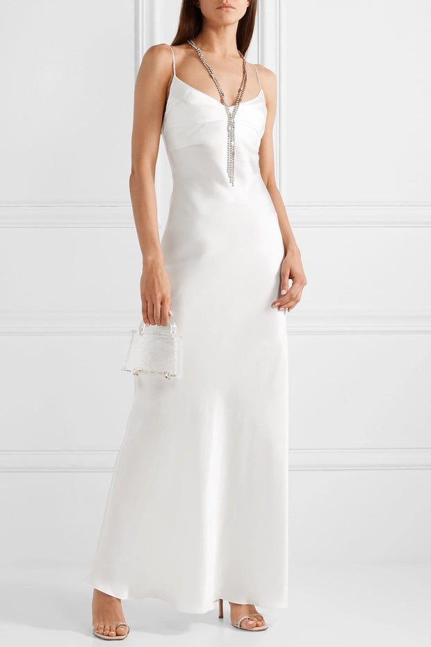 Bianca Maxi Silk-satin dress in White - Amelie Baku Couture