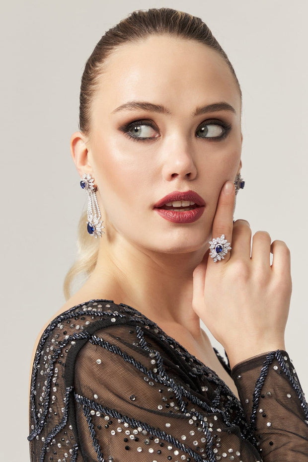 Alexia Blue Blob Diamond Earring & Ring - Amelie Baku Couture