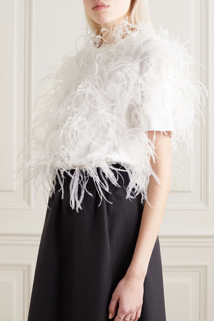White Feather-embellished top - Amelie Baku Couture