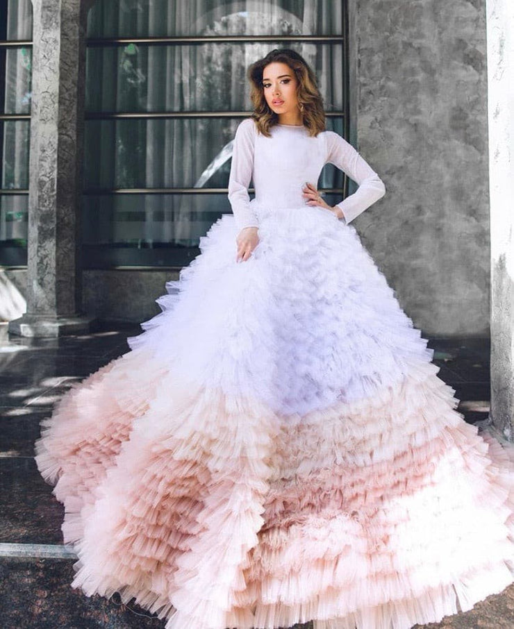 Long Sleeves Ombre Sofara Gown - Amelie Baku Couture