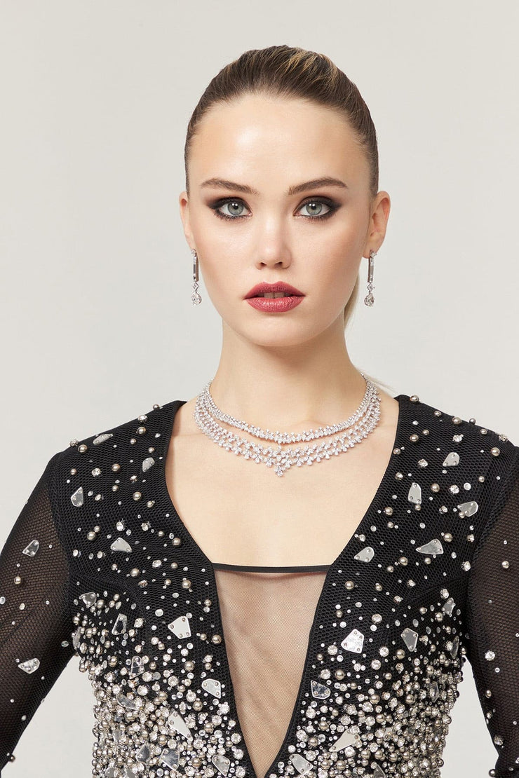 Glamour Style Luxury Diamond Necklace &Earring - Amelie Baku Couture