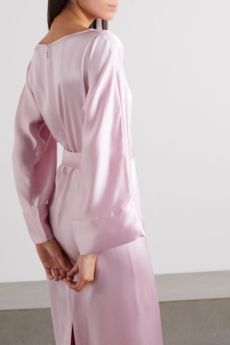 Belted silk-satin midi dress - Amelie Baku Couture