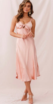 Satin Midi Dress in Blush - Amelie Baku Couture