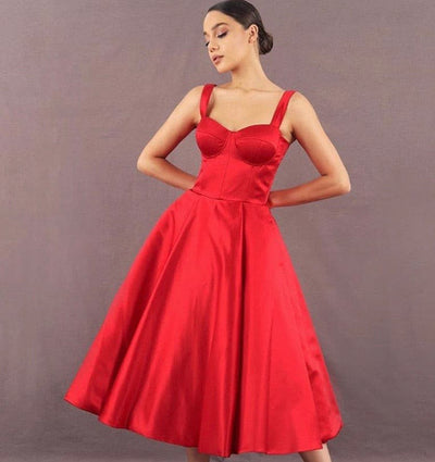 Tea length midi red Ren dress - Amelie Baku Couture