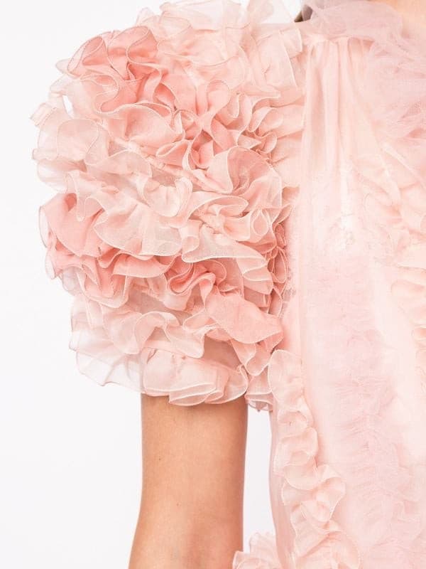Puffy Sleeve Ruffled Midi Dress - Amelie Baku Couture