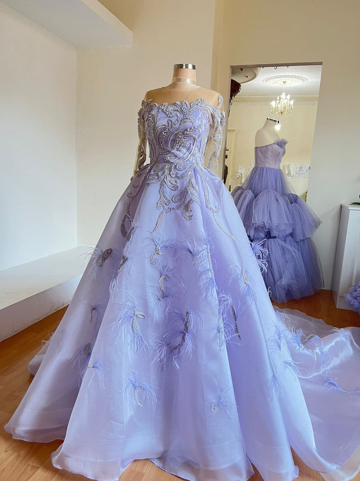 Lilac Handmade Feather Gown.