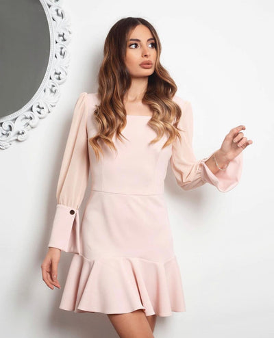 Long sleeve midi dress in Pink - Amelie Baku Couture