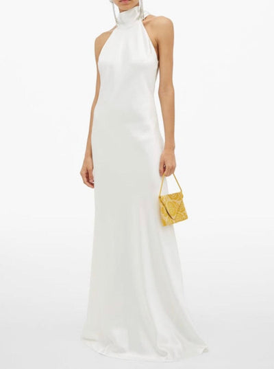 High-halterneck silk dress in White - Amelie Baku Couture