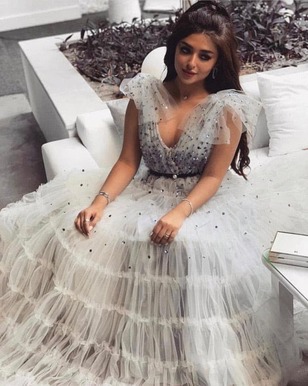 Shining evening dress decorated with shimmering stones - Amelie Baku Couture