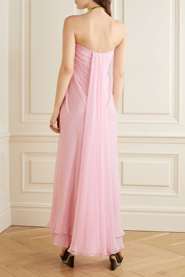 Strapless draped silk-chiffon dress - Amelie Baku Couture