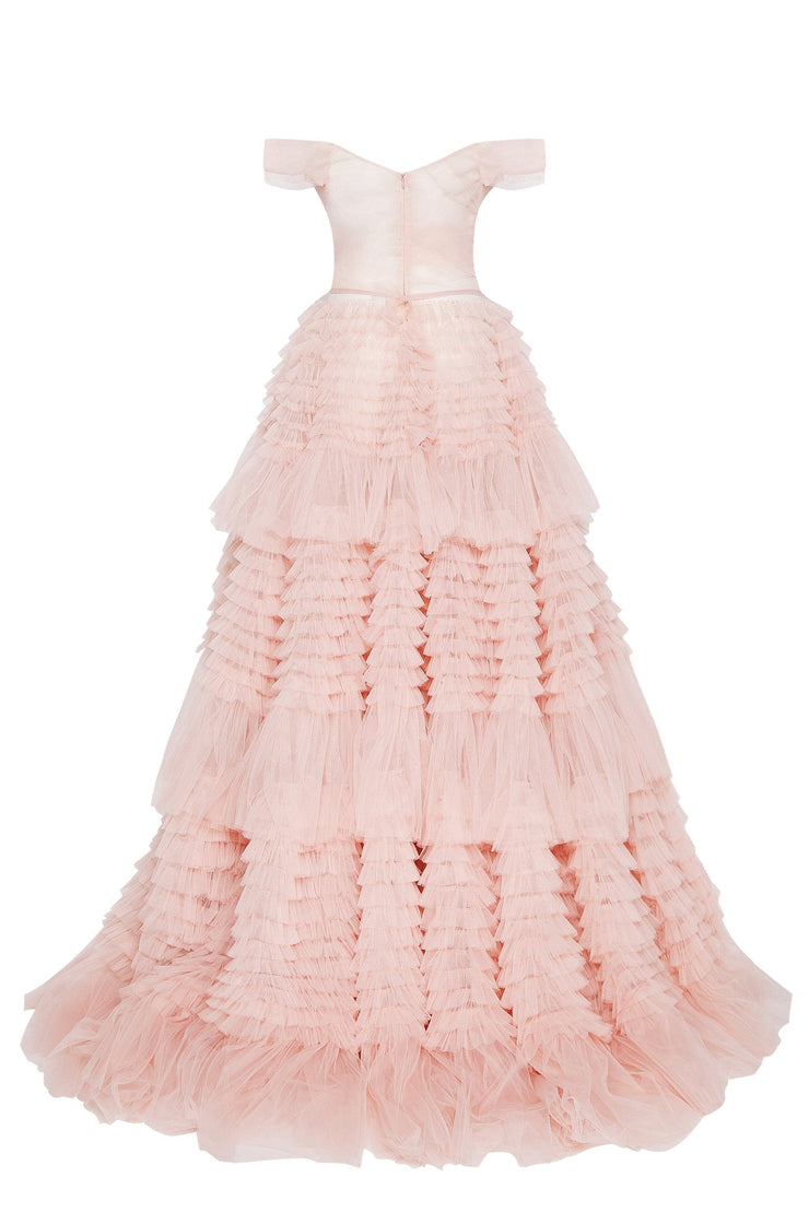 Ruffled Glamorous Pink Gown - Amelie Baku Couture