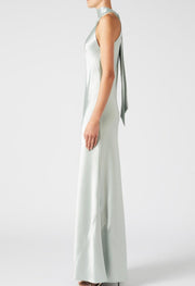 High-halterneck silk dress in pale mint shade - Amelie Baku Couture
