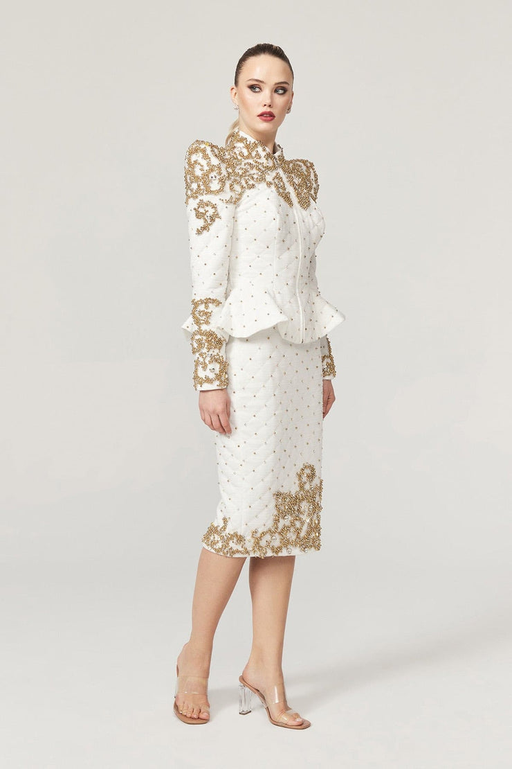Chole White Suit with Gold Beaded - Amelie Baku Couture