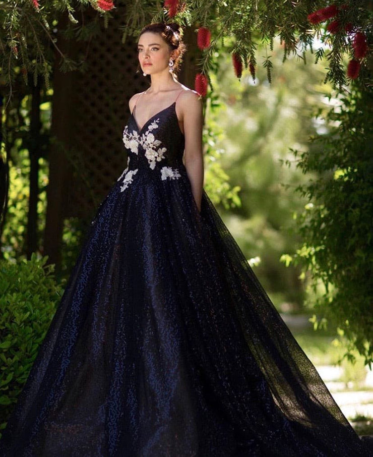 Wren Black Sparkle Gown - Amelie Baku Couture