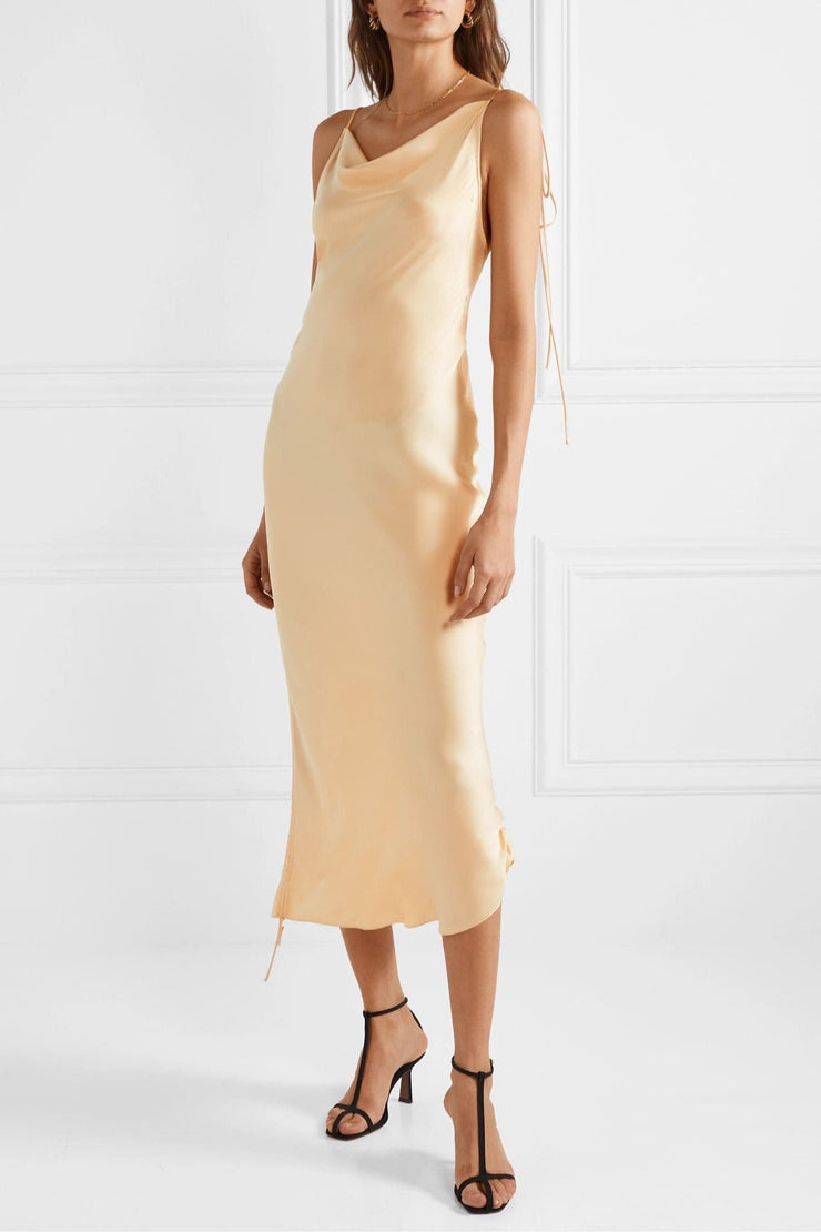 Cream Satin Dress - Amelie Baku Couture