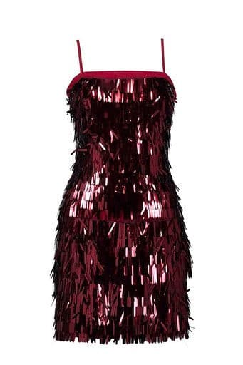 Shine Spaghetti Strap Sequin Mini Dress Red Gold - Amelie Baku Couture