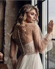 Dramatic caped gown with pearls - Amelie Baku Couture