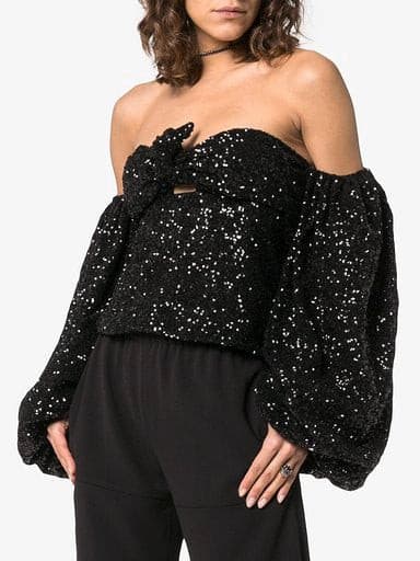 Shiny Top With Wide Sleeves by Amèlie - Amelie Baku Couture