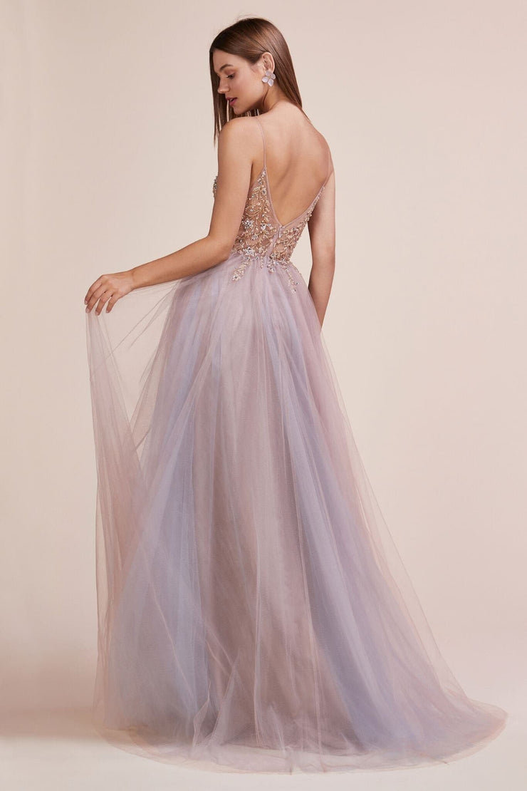 Floor length evening gown with cut-out in front - Amelie Baku Couture